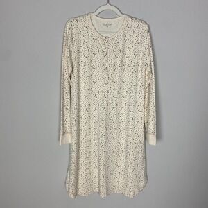 Fin & Vince Floral Henley Nightgown Women XXL Cream Organic Cotton Long Sleeve
